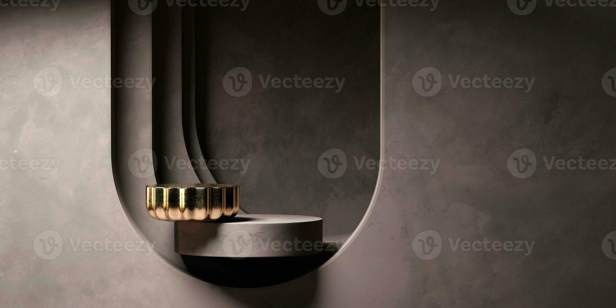 Abstract Minimal Modern Gold Podium Platform For Product Display Showcase 3D Rendering photo