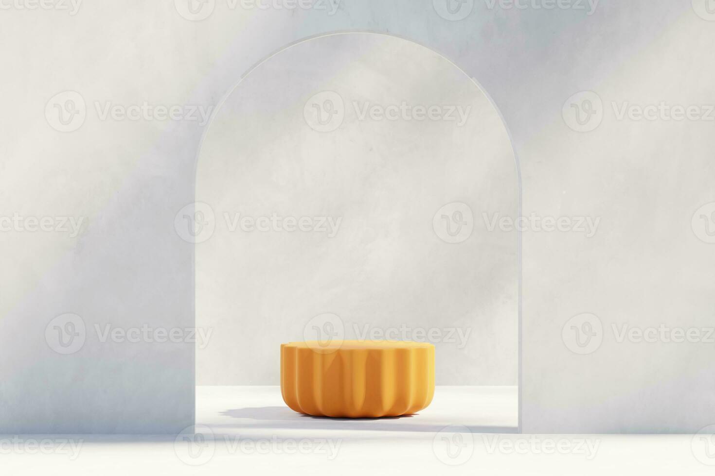 Abstract Minimal Modern Orange Podium Platform For Product Display Showcase 3D Rendering photo