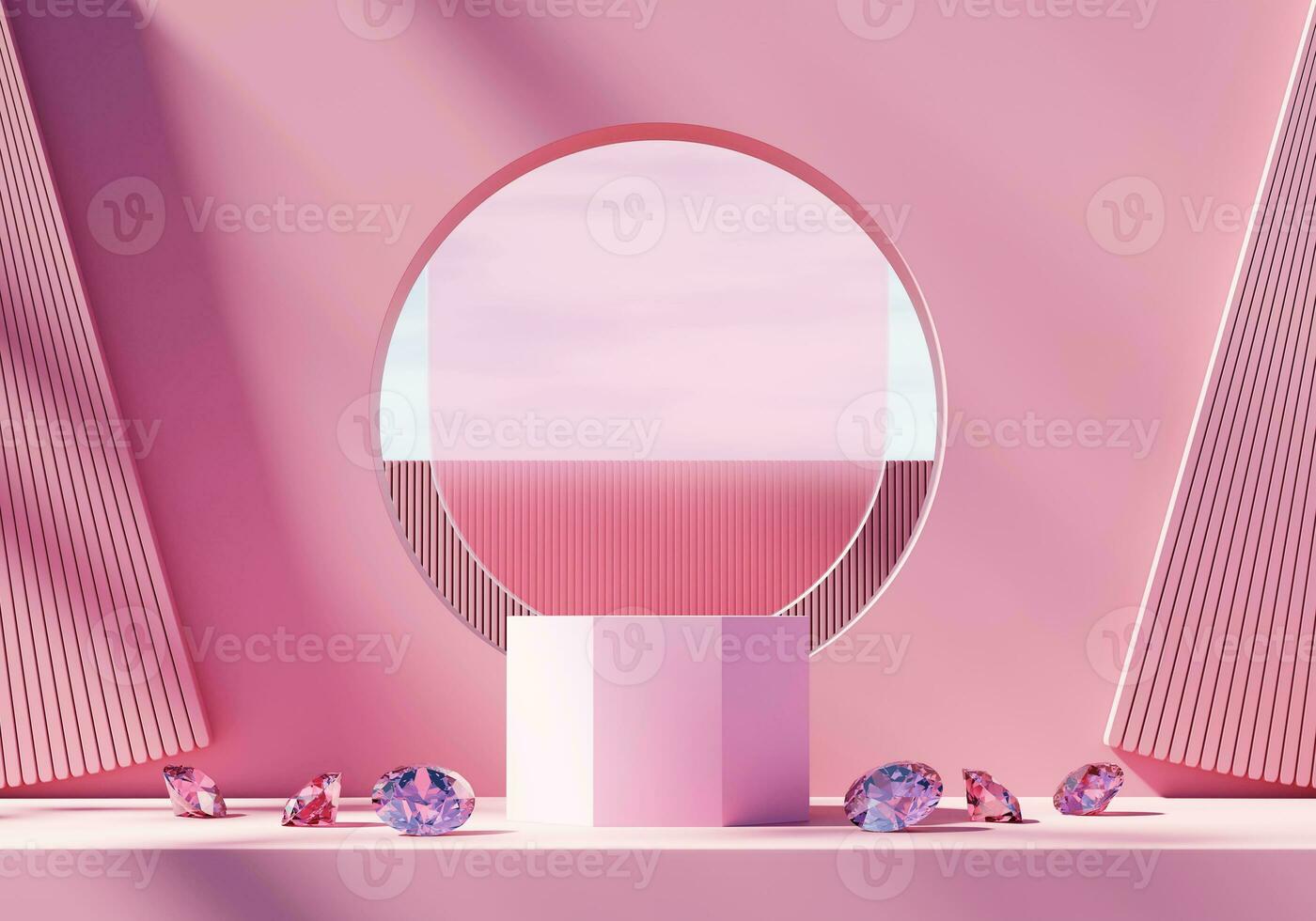 Abstract Exotic Minimal Modern Podium Platform For Product Display Showcase Presentation Advertising With Decorations 3D Rendering photo