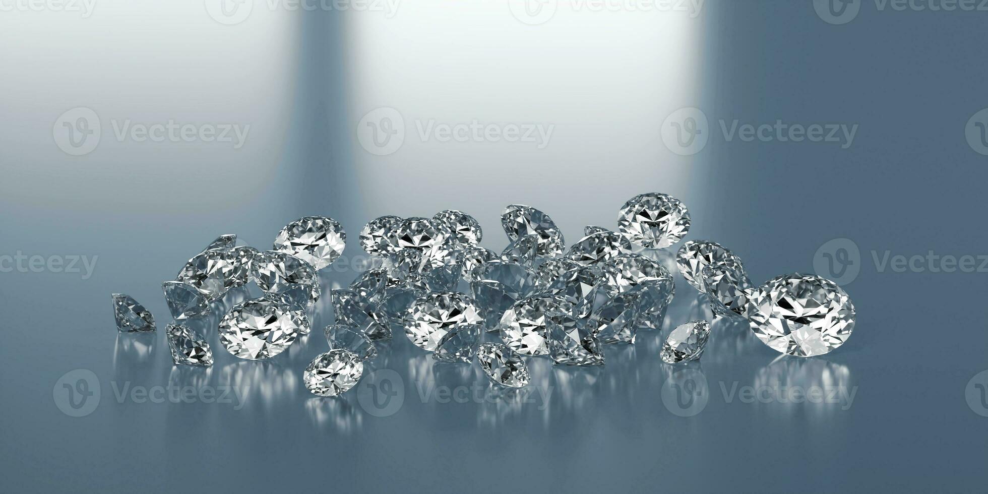 Diamond Group placed on Glossy Background 3D rendering photo