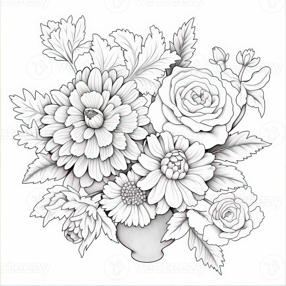 Cute Flowers Coloring Pages 26713363 Stock Photo at Vecteezy