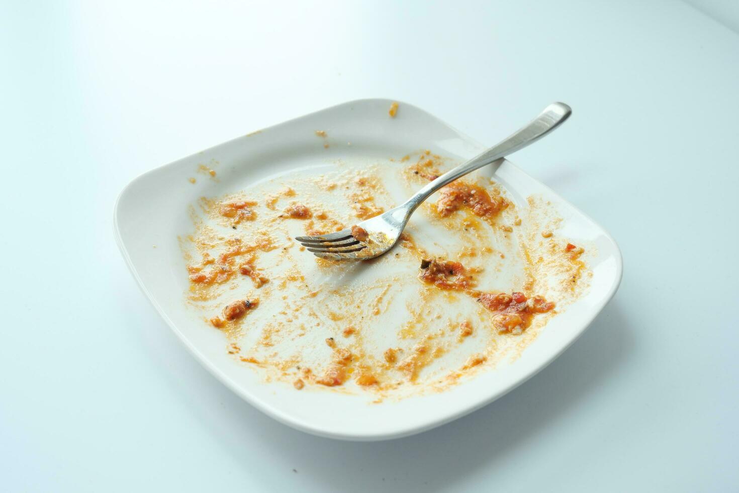 Empty plate after eating on table photo