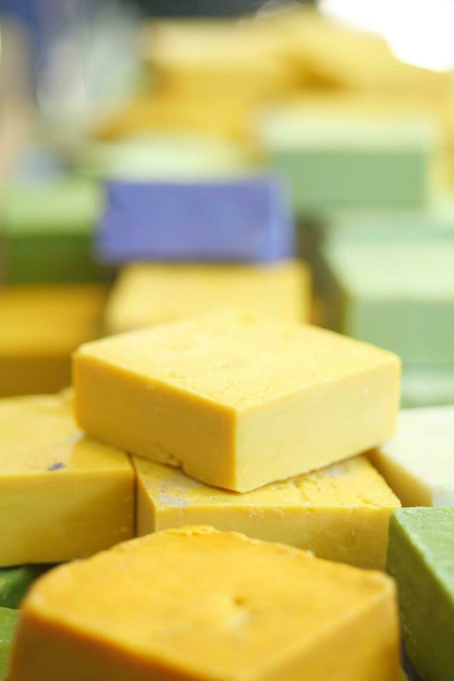 colorful natural soap bar on table photo