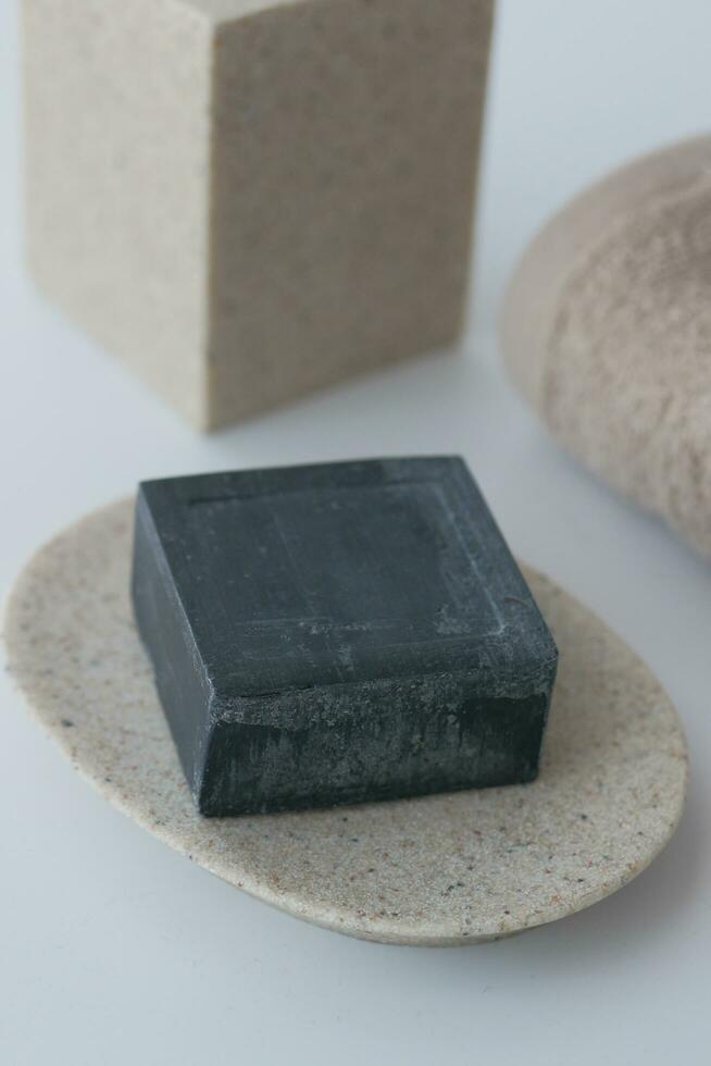 natural soap bar on table photo