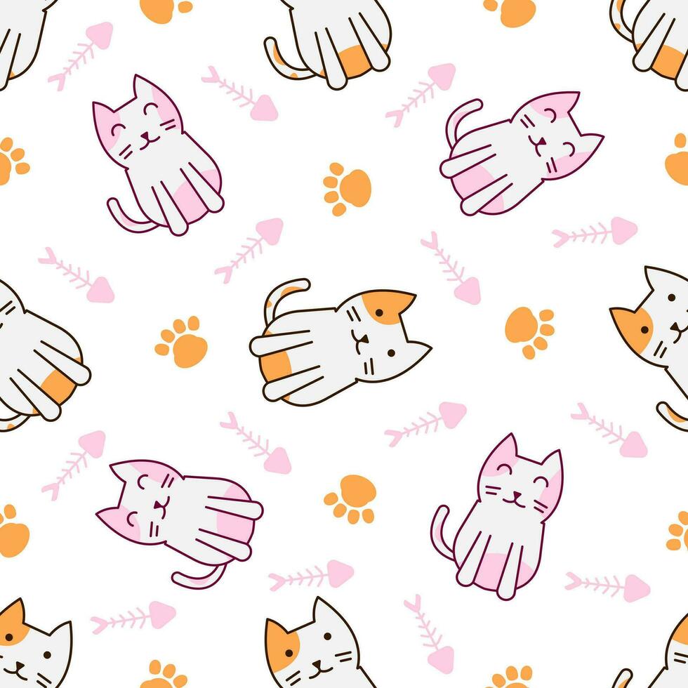 Cute cat abstract seamless pattern vector