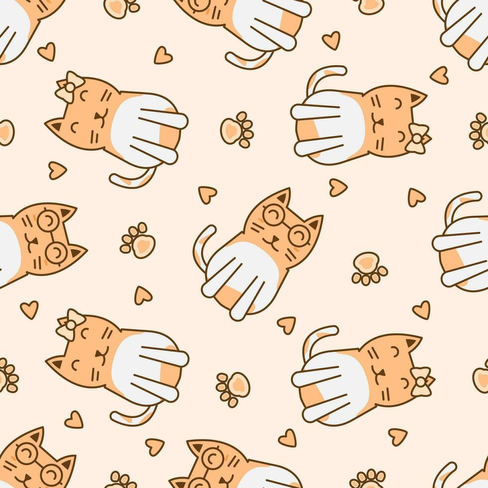 Cute cat abstract seamless pattern vector