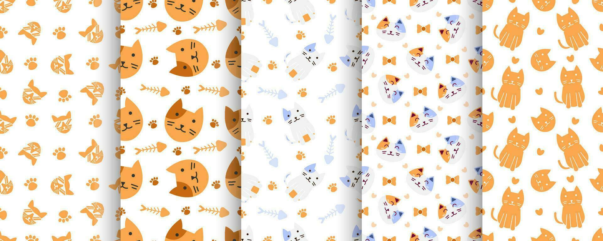 Collection of cute cat abstract seamless pattern vector