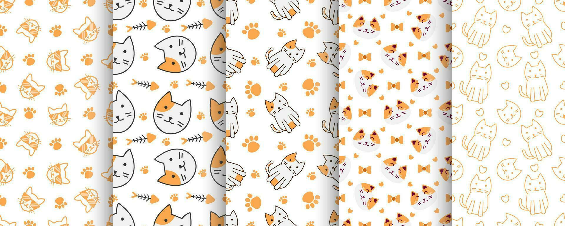 Collection of cute cat abstract seamless pattern vector