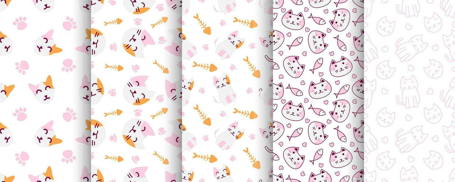 Collection of cute cat abstract seamless pattern vector