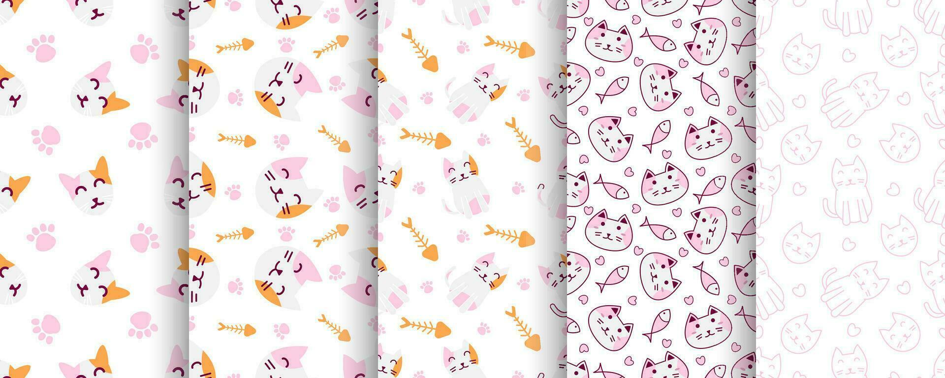 Collection of cute cat abstract seamless pattern vector