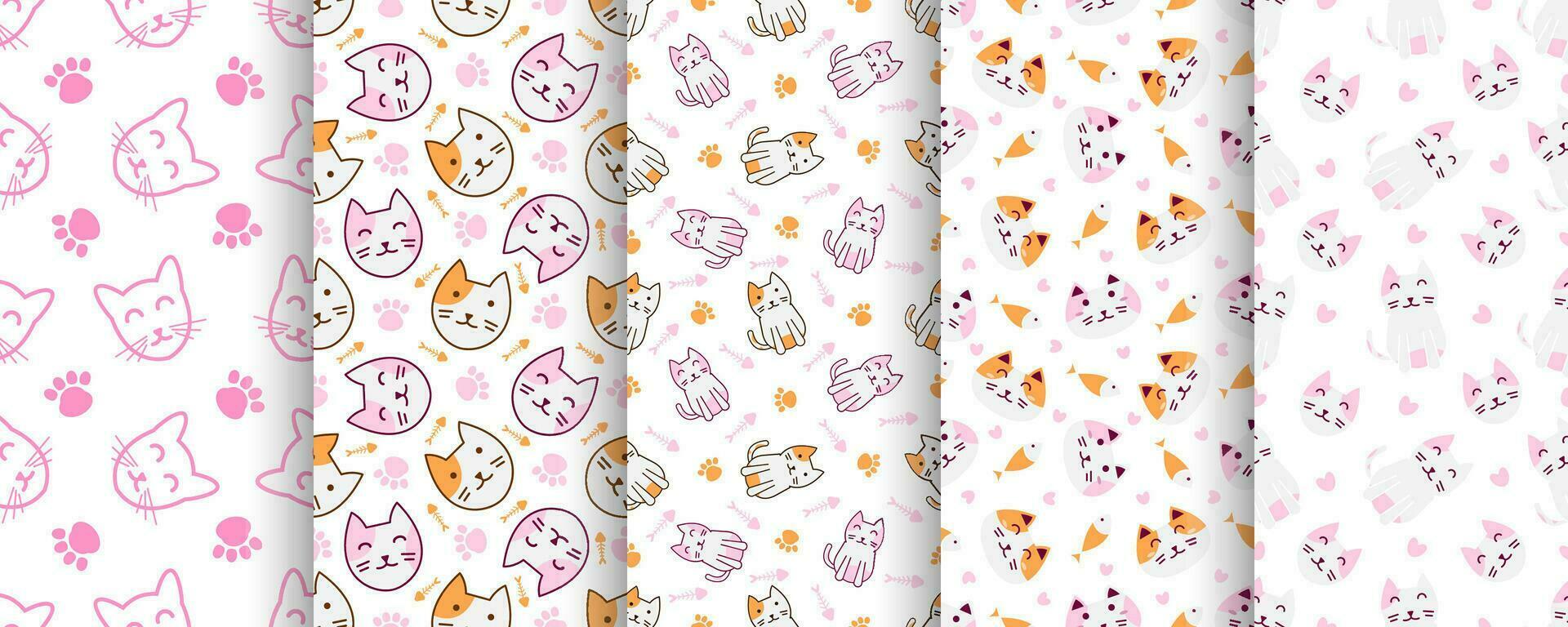 Collection of cute cat abstract seamless pattern vector