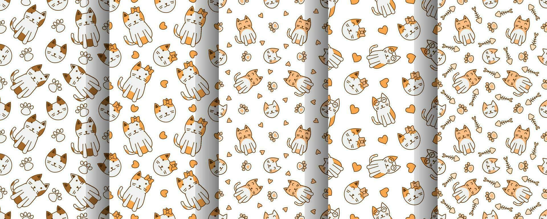 Collection of cute cat abstract seamless pattern vector
