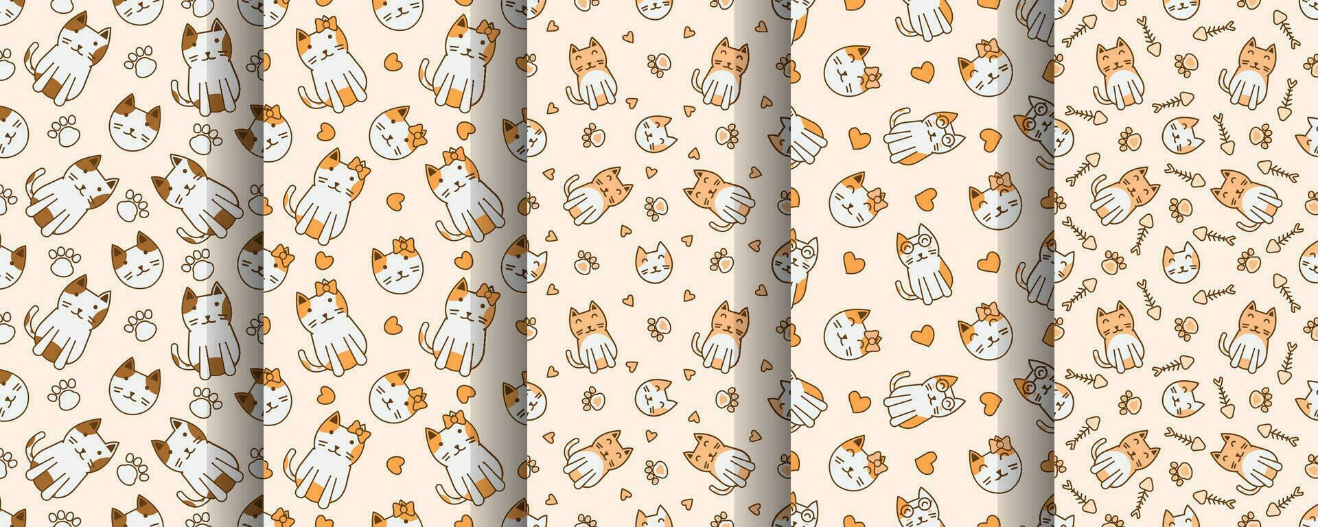 Collection of cute cat abstract seamless pattern vector