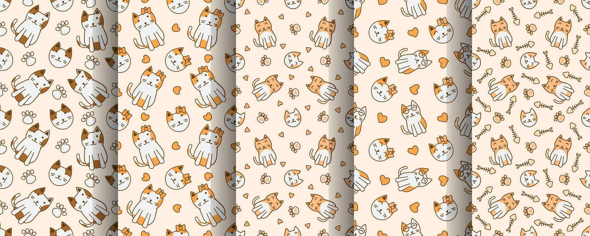 Collection of cute cat abstract seamless pattern vector