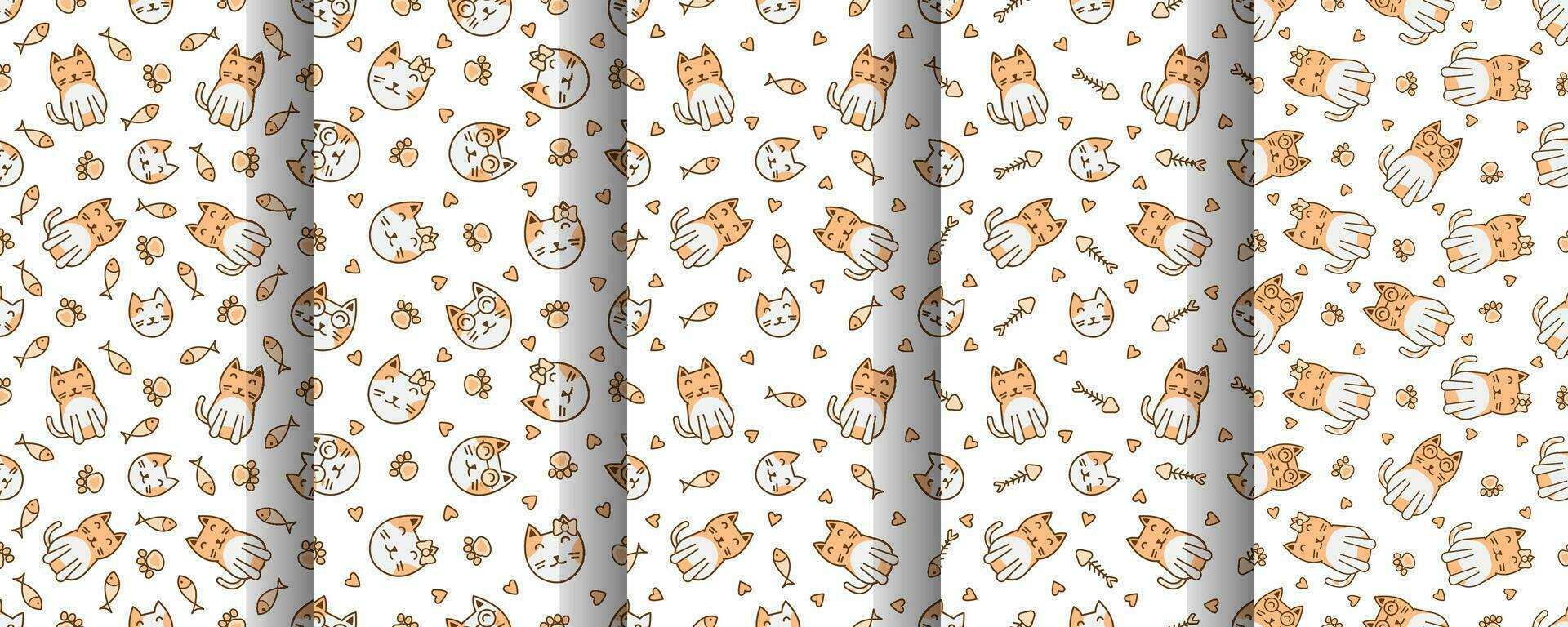 Collection of cute cat abstract seamless pattern vector