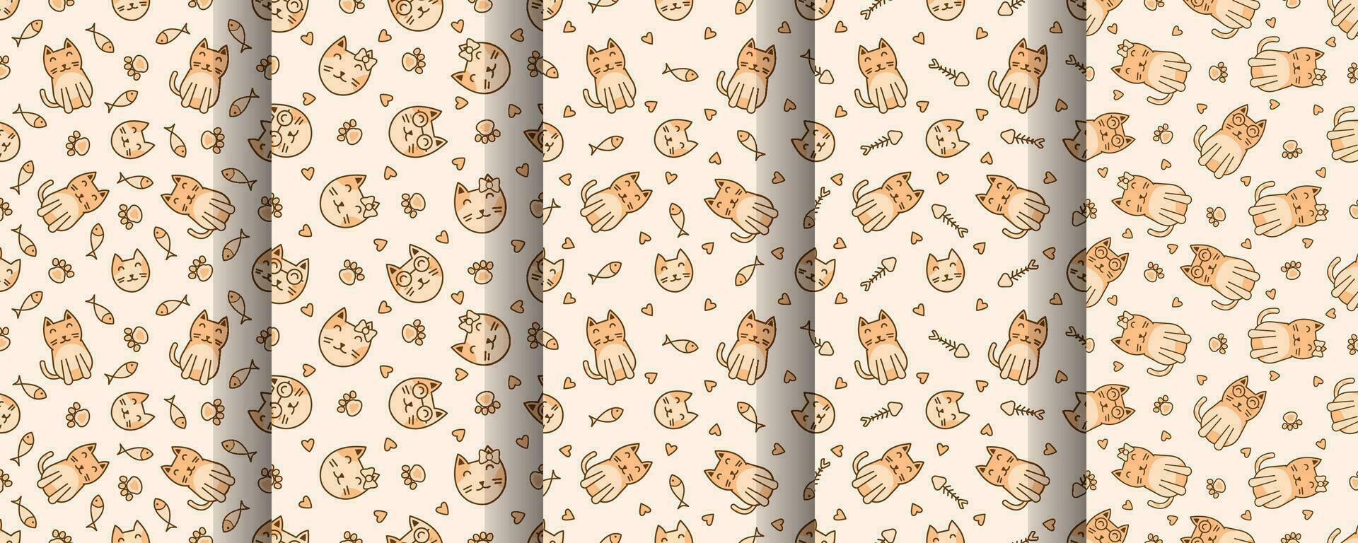 Collection of cute cat abstract seamless pattern vector