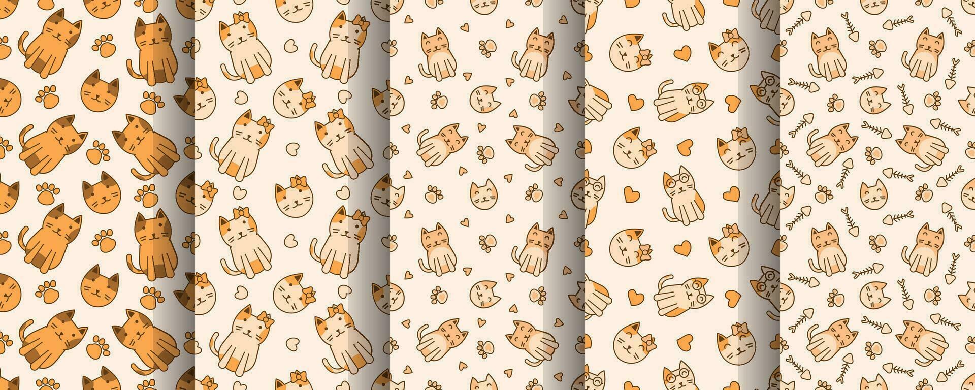 Collection of cute cat abstract seamless pattern vector