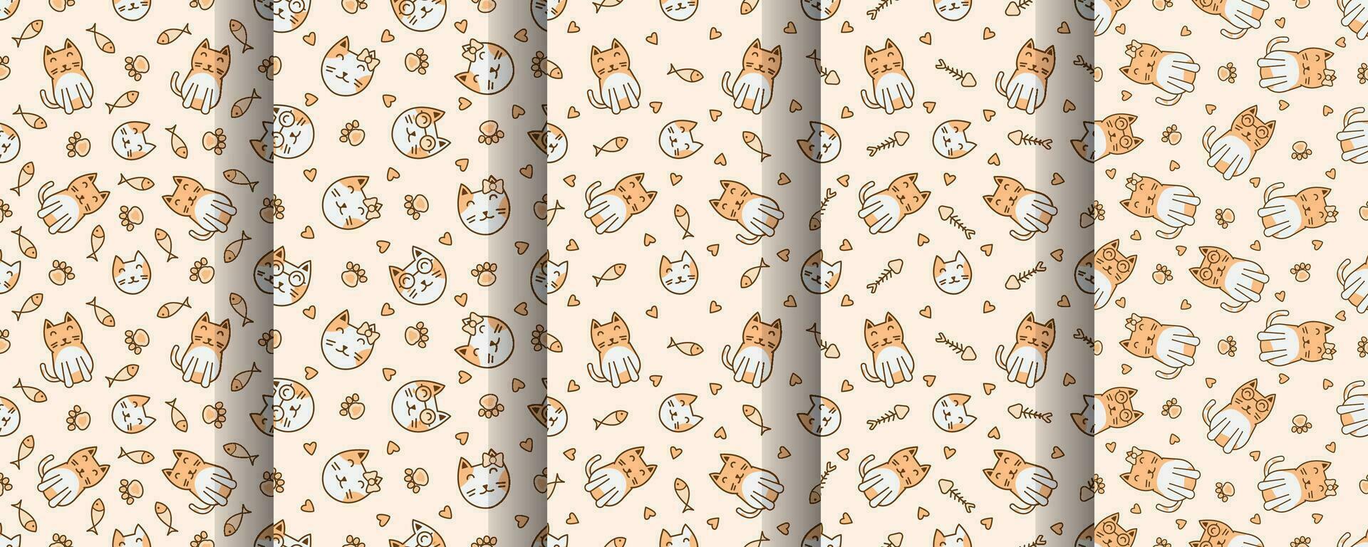 Collection of cute cat abstract seamless pattern vector