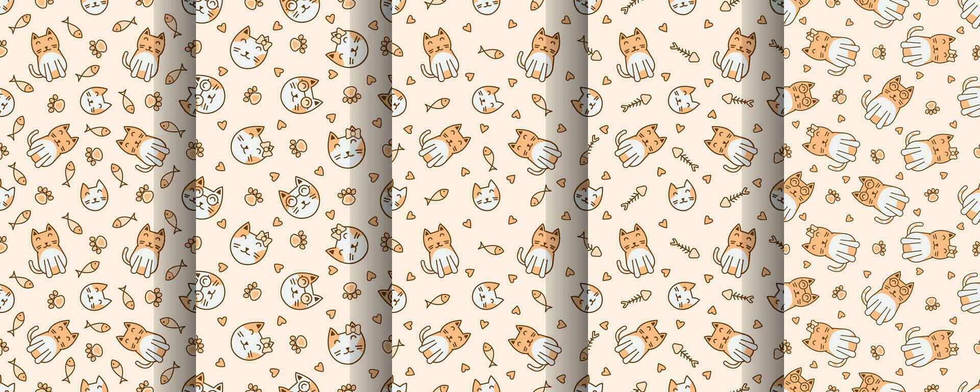 Collection of cute cat abstract seamless pattern vector