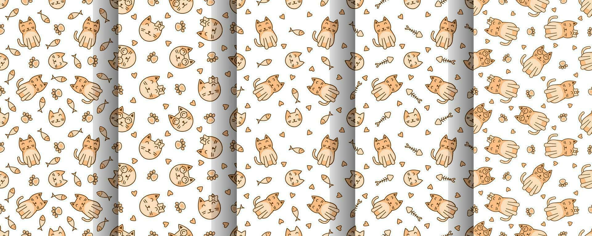 Collection of cute cat abstract seamless pattern vector