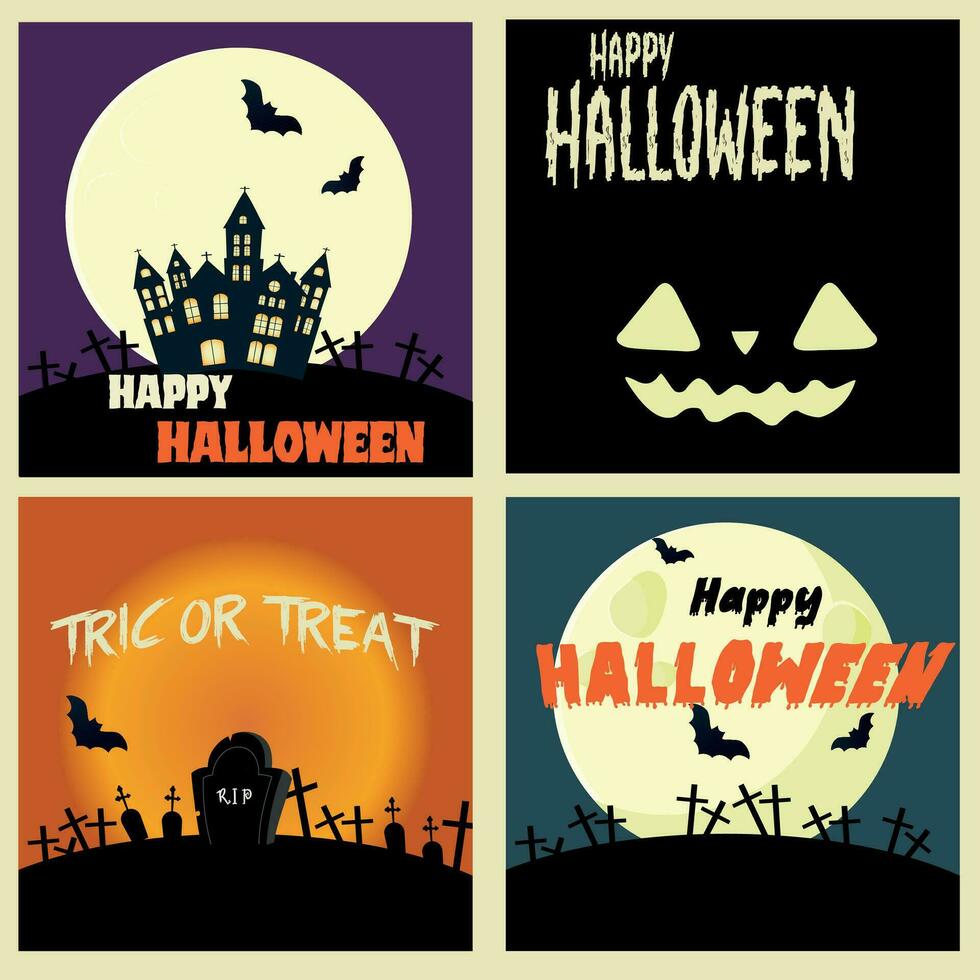 Set retro Halloween party poster , background, card. Vector illustration.