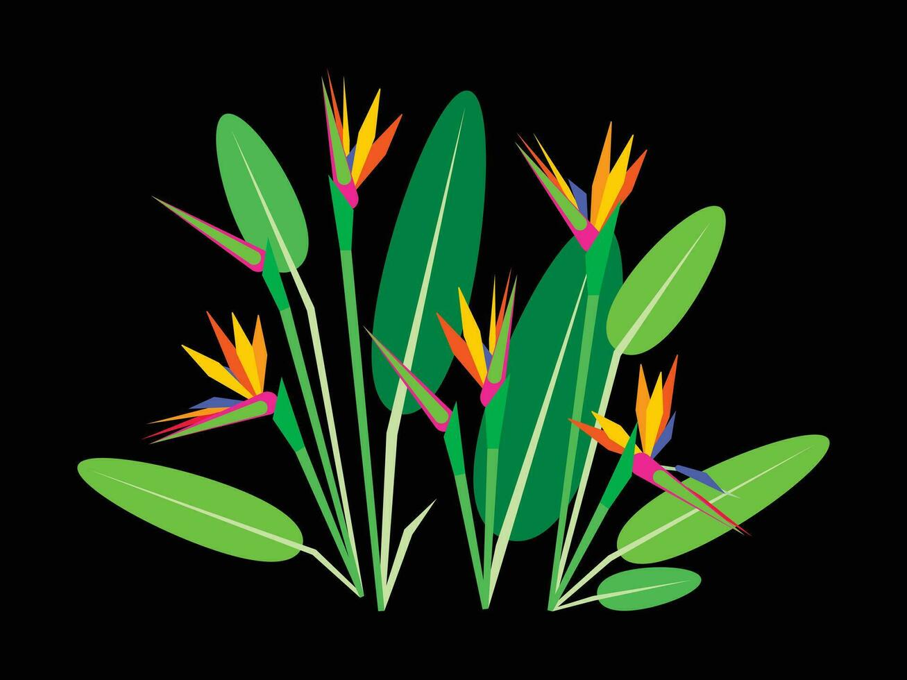 Birds of Paradise Flower Arrangement geometric icon set vector