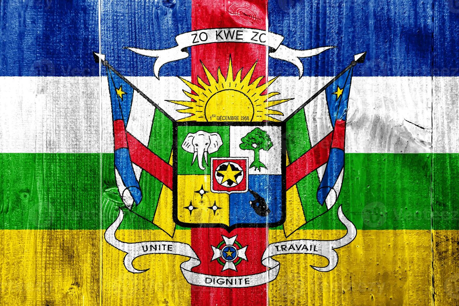 Flag and coat of arms of Central African Republic on a textured background. Concept collage. photo