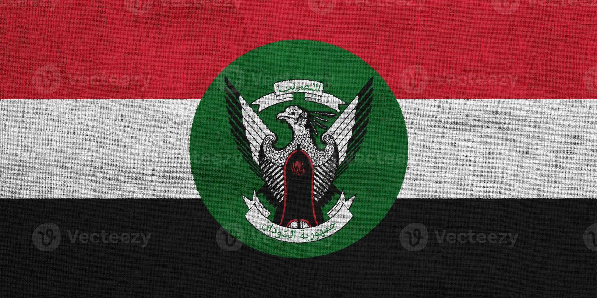 Flag and coat of arms of Republic of Sudan on a textured background. Concept collage. photo