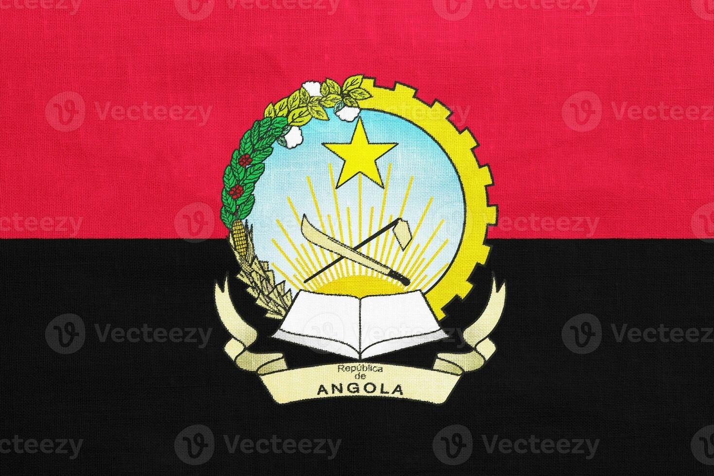 Flag and coat of arms of Republic of Angola on a textured background. Concept collage. photo