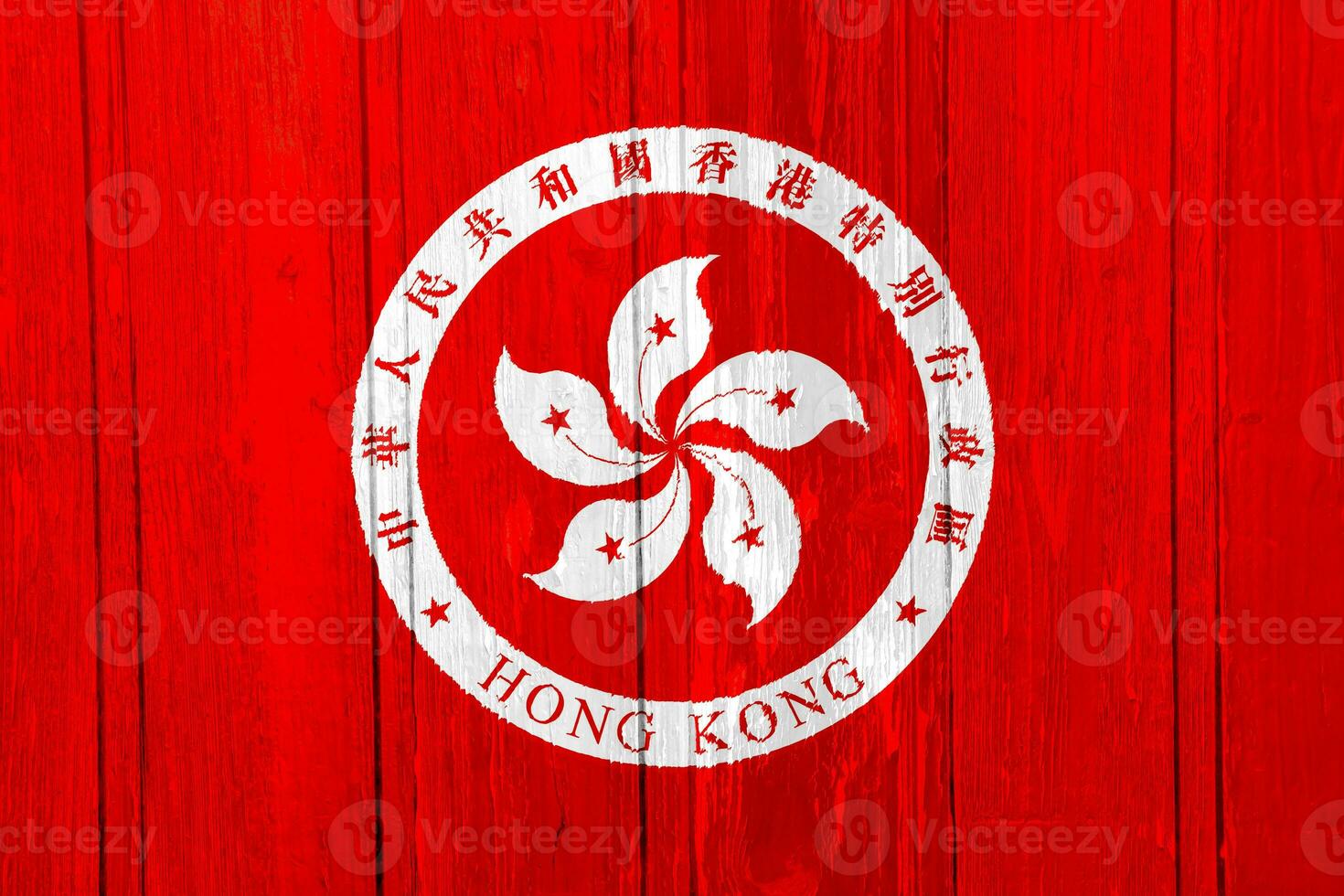 Flag and coat of arms of Hong Kong Special Administrative Region on a textured background. Concept collage. photo