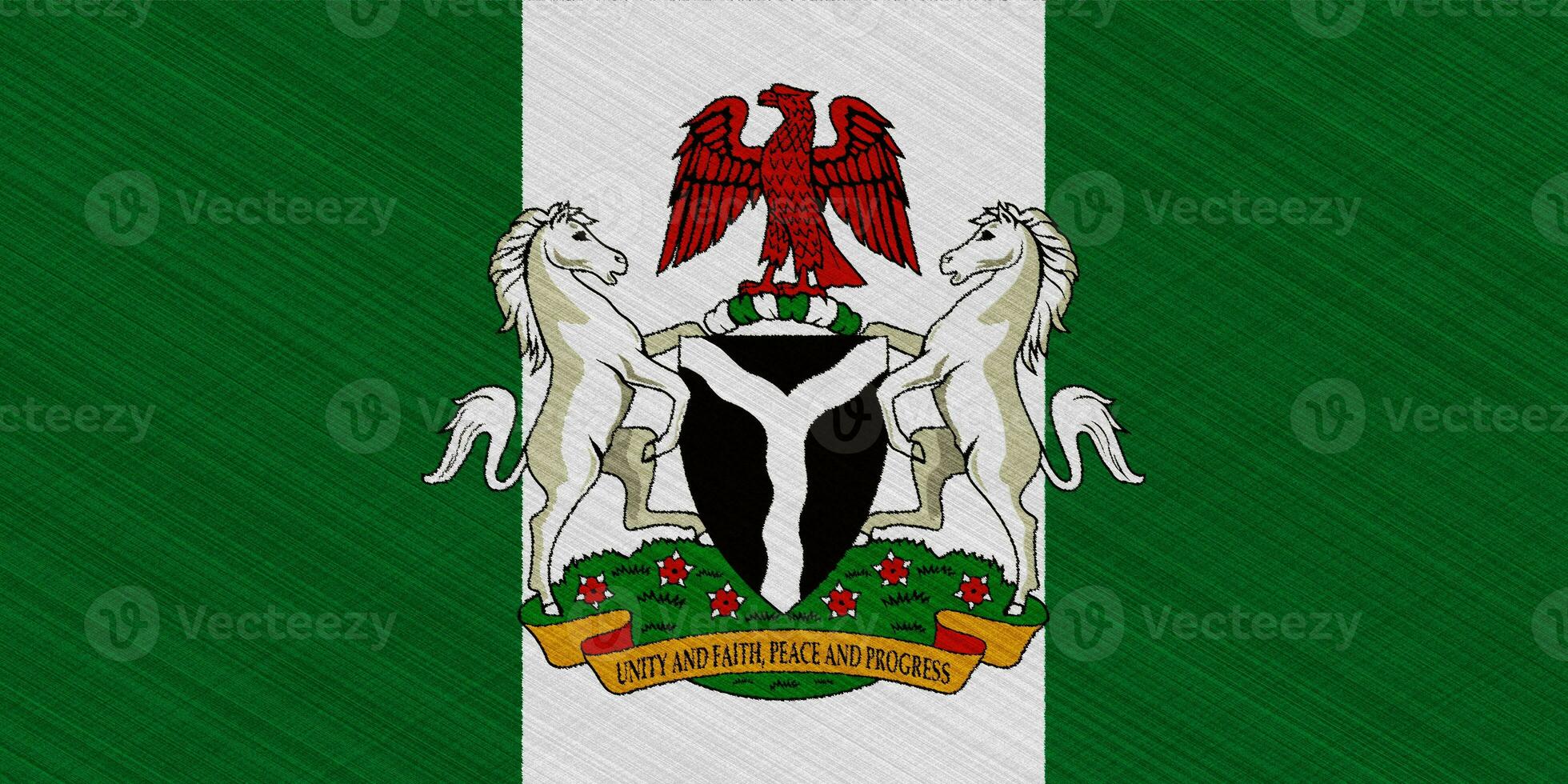 Flag and coat of arms of Federal Republic of Nigeria on a textured background. Concept collage. photo