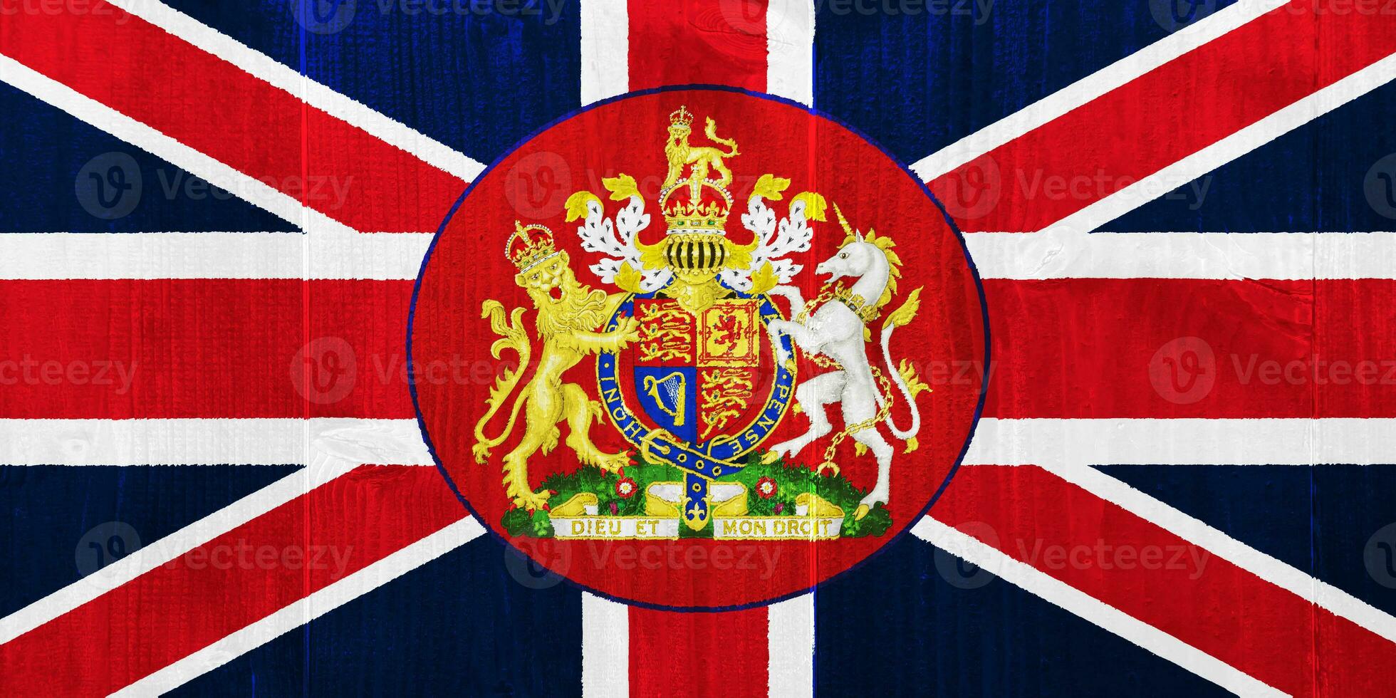 Flag and coat of arms of Great Britain on a textured background. Concept collage. photo