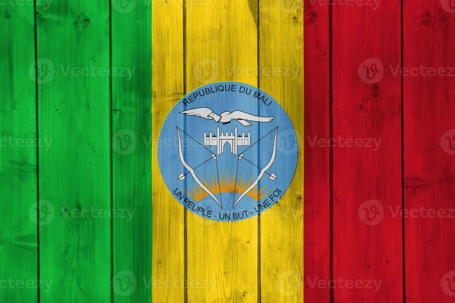 Flag and coat of arms of Republic of Mali on a textured background. Concept collage. photo
