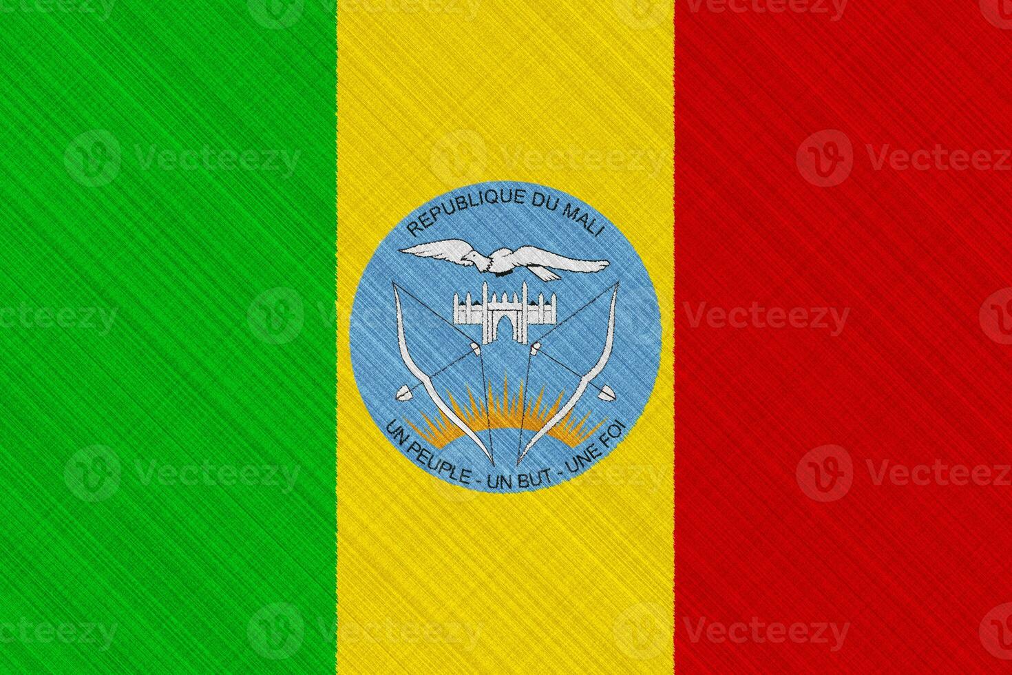 Flag and coat of arms of Republic of Mali on a textured background. Concept collage. photo