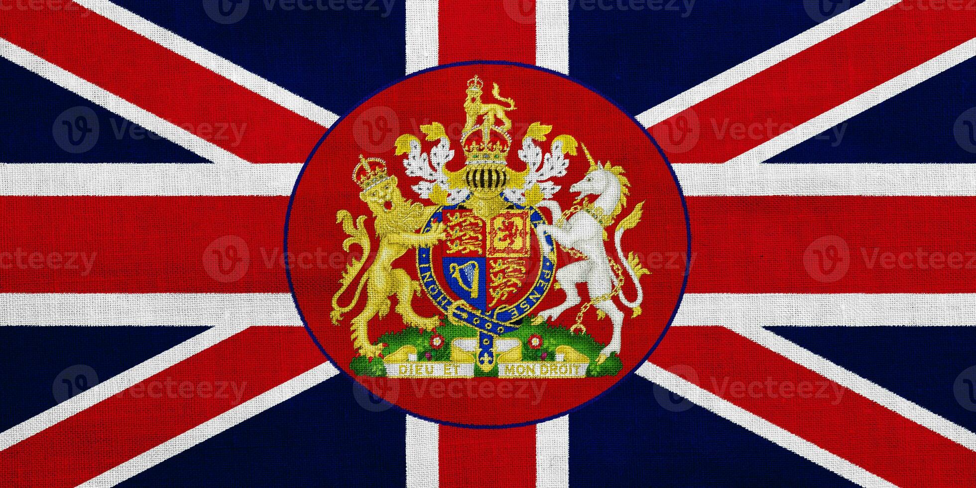 Flag and coat of arms of Great Britain on a textured background. Concept collage. photo