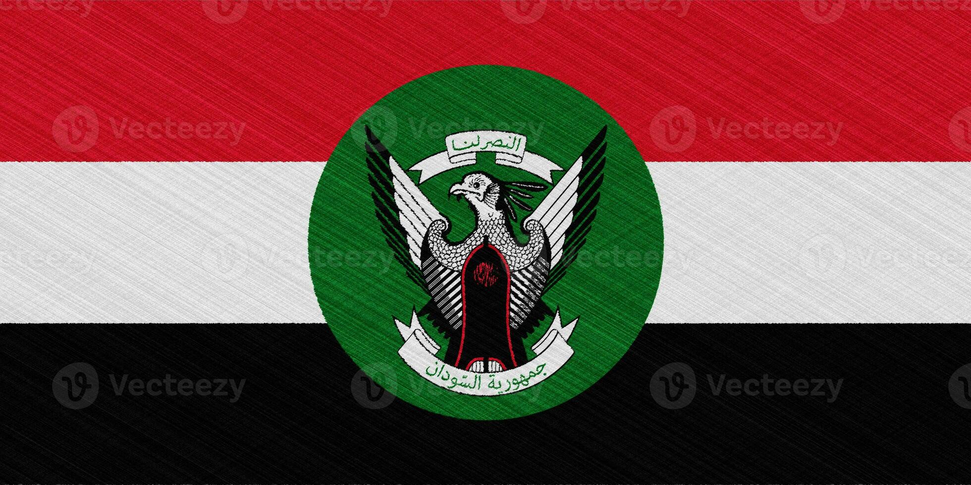 Flag and coat of arms of Republic of Sudan on a textured background. Concept collage. photo