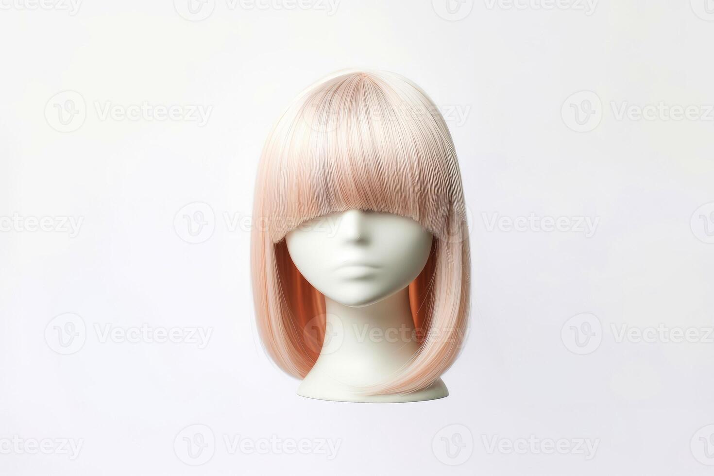 Hair wig over the plastic mannequin head isolated over the white background, mockup featuring contemporary women's hairstyles, Generative AI illustration photo