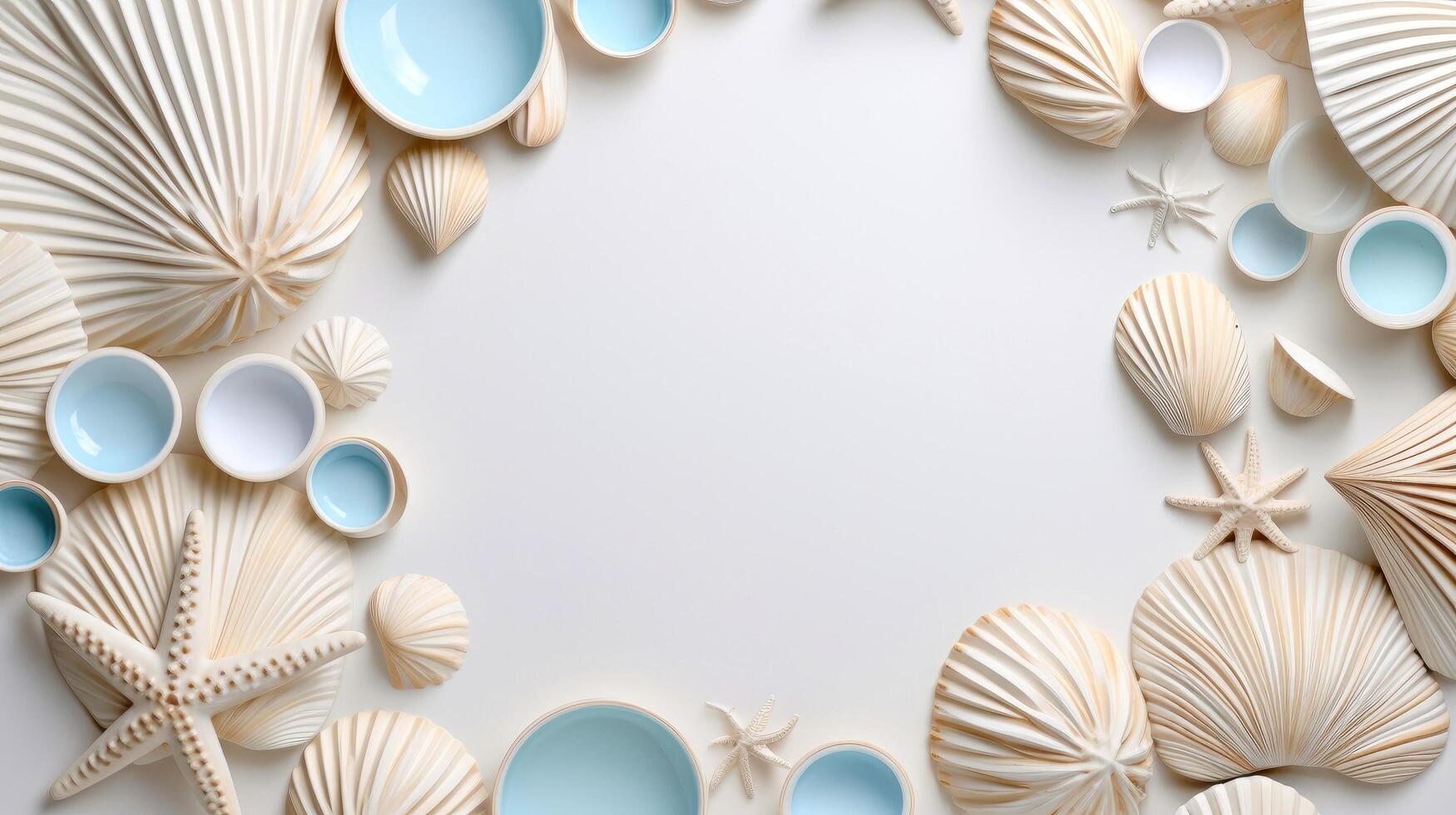 Sea elements card template, beach background design with border frame for template. composition with copy-space, illustration photo