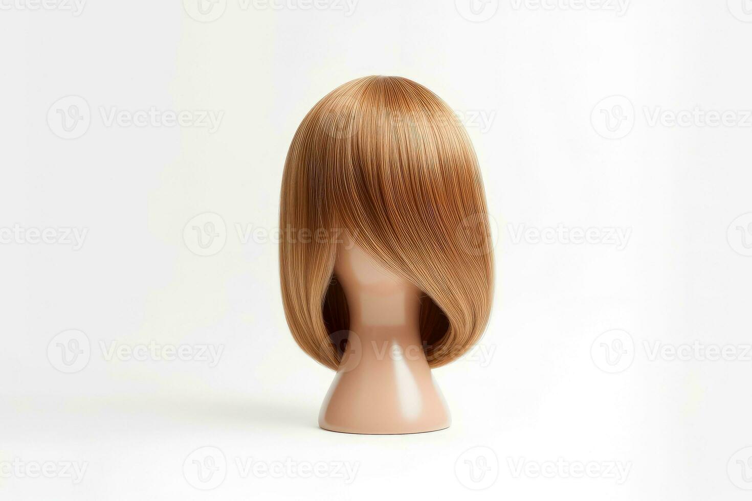 Hair wig over the plastic mannequin head isolated over the white background, mockup featuring contemporary women's hairstyles, Generative AI illustration photo