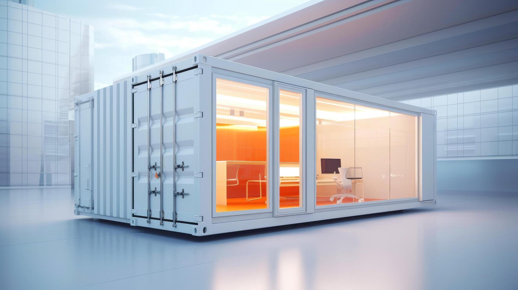Mobile office buildings or container site office for construction site. Shipping container. Portable house and office cabins, illustration photo