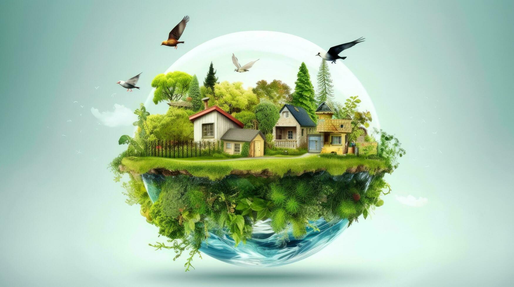 Illustration image, Nature and Sustainability, Eco-friendly Living and conservation, Concept art of Earth and animal life in different environments, Generative AI illustration photo