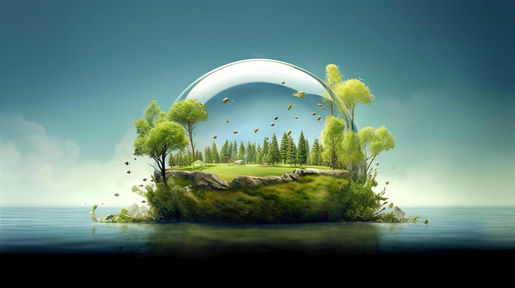 Illustration image, Nature and Sustainability, Eco-friendly Living and conservation, Concept art of Earth and animal life in different environments, illustration photo
