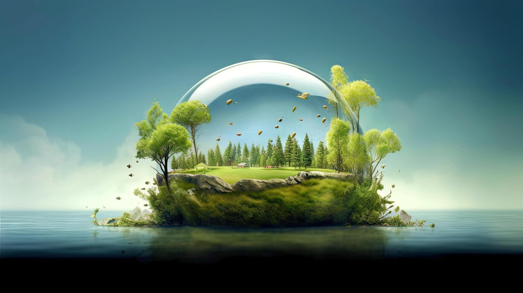 Illustration image, Nature and Sustainability, Eco-friendly Living and conservation, Concept art of Earth and animal life in different environments, Generative AI illustration photo