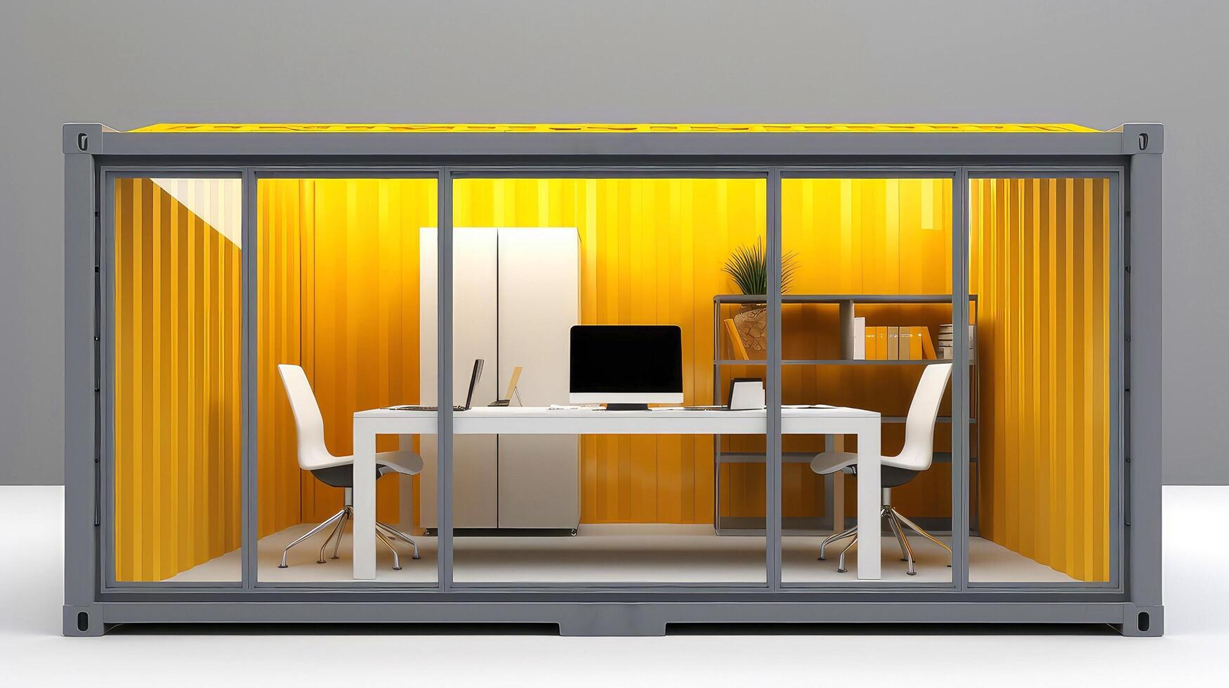 Mobile office buildings or container site office for construction site. Shipping container. Portable house and office cabins, illustration photo