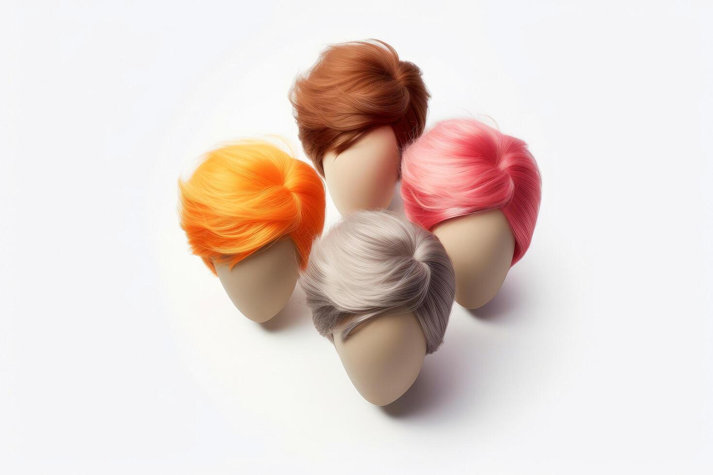 Hair wig over the plastic mannequin head isolated over the white background, mockup featuring contemporary men's hairstyles, Generative AI illustration photo