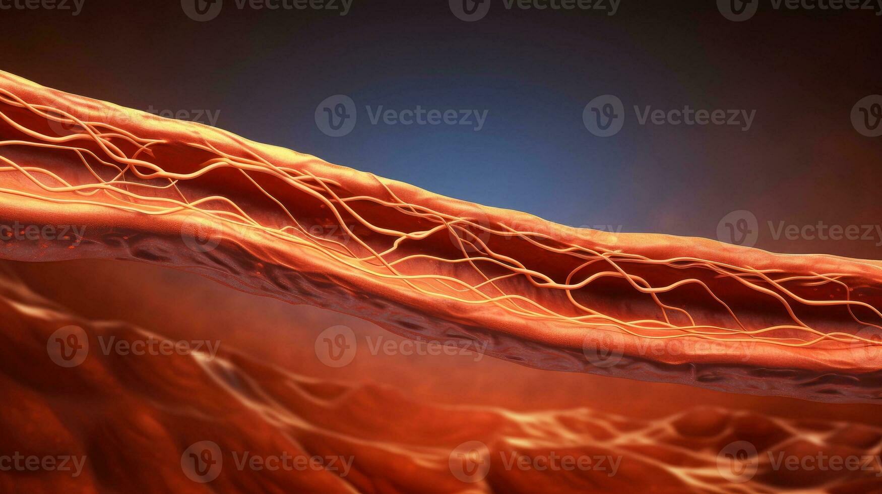 3D illustration mockup of the human organ systems, circulatory, digestive, red and white bloodcells wtih blurred backgroun. Medical education concept, Generative AI illustration photo