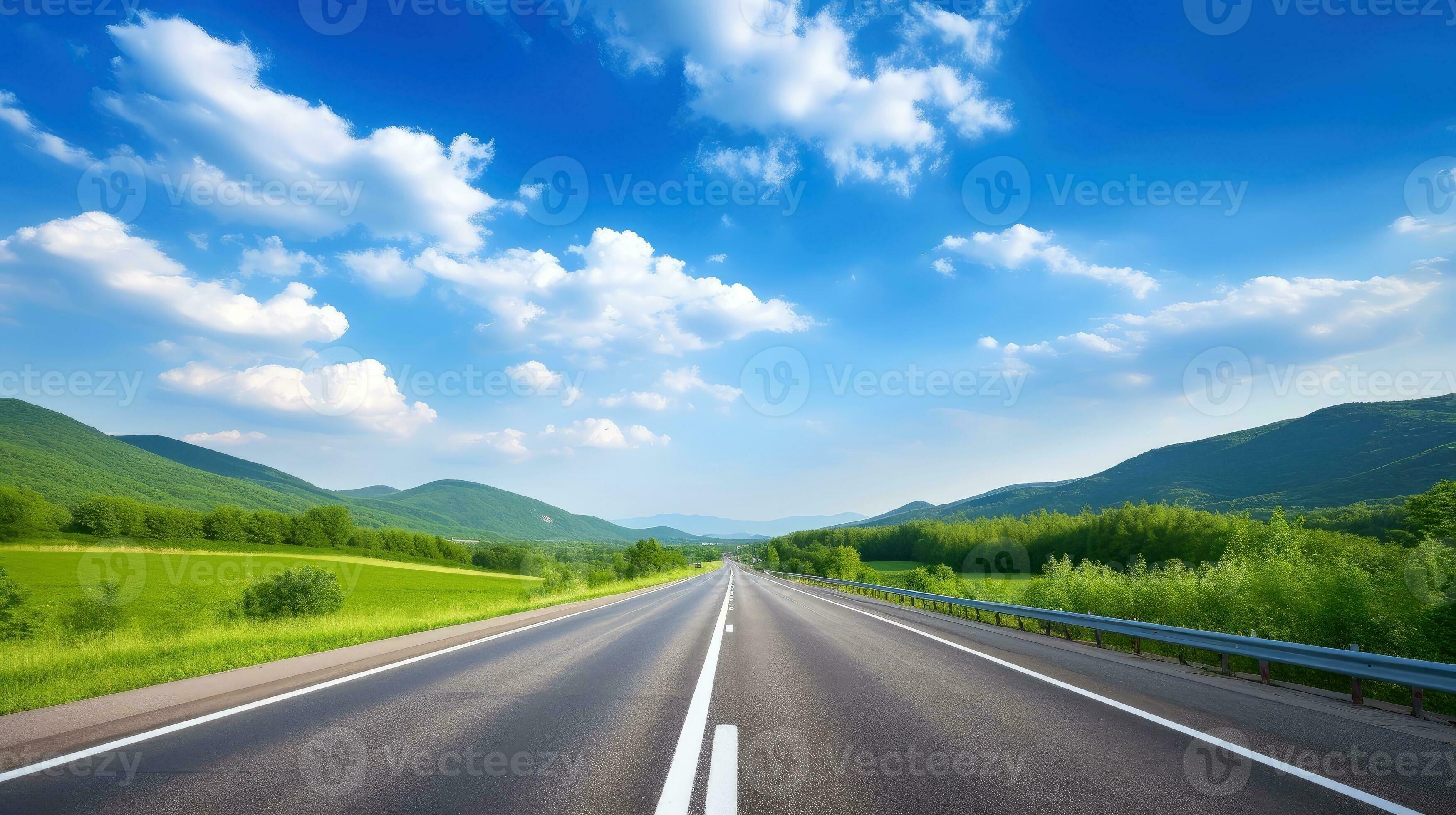 https://static.vecteezy.com/system/resources/previews/026/716/419/large_2x/illustration-image-of-landscape-with-country-road-empty-asphalt-road-on-blue-cloudy-sky-background-multicolor-vibrant-outdoors-horizontal-image-generative-ai-illustration-photo.jpg