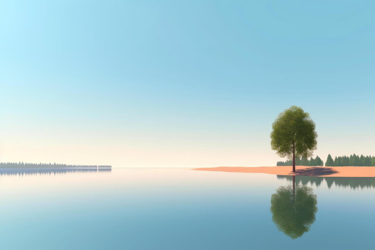 Abstract illustration minimalist landscape, alone tree in clear nature landscapeAbstract illustration minimalist landscape, Alone tree in clear nature landscape, illustration photo