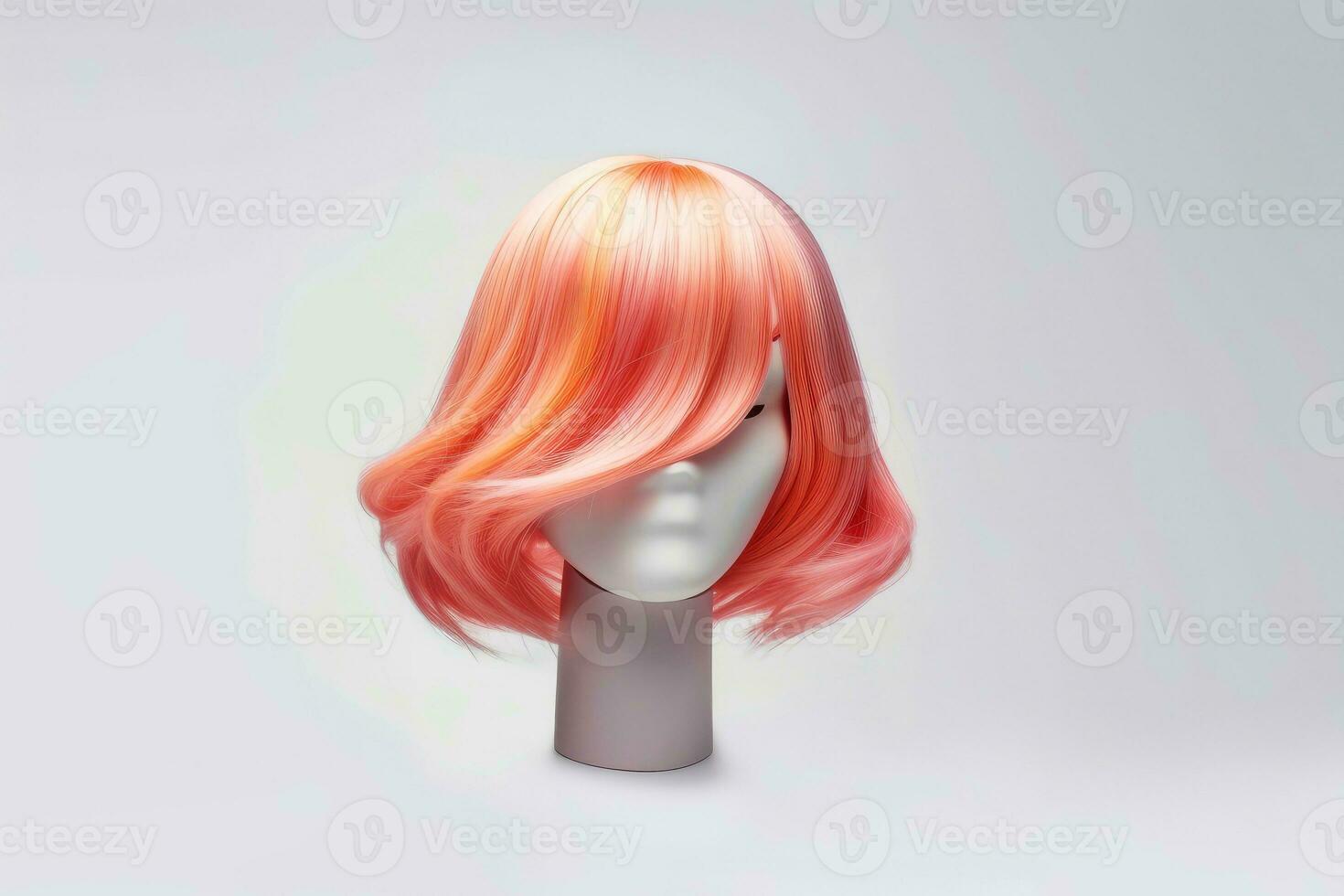 Hair wig over the plastic mannequin head isolated over the white background, mockup featuring contemporary women's hairstyles, Generative AI illustration photo