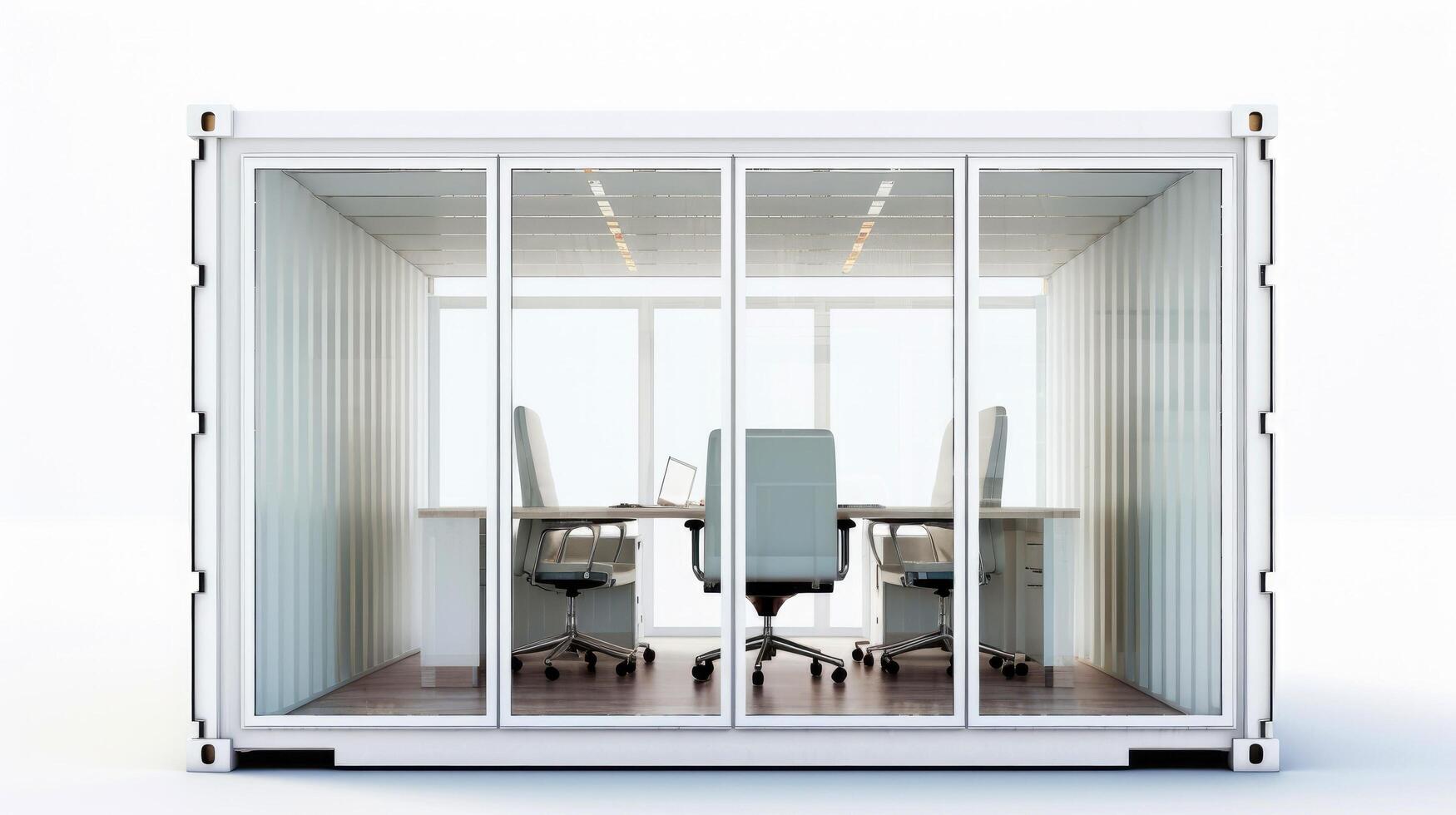 Interior of mobile container site office for construction site. Shipping container. Portable house and office cabins, illustration photo
